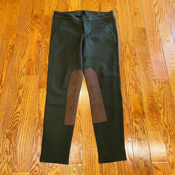 GAP Womens Pants Size 4 Army Green Faux Brown Suede Patch Riding Equestrian - Picture 1 of 16